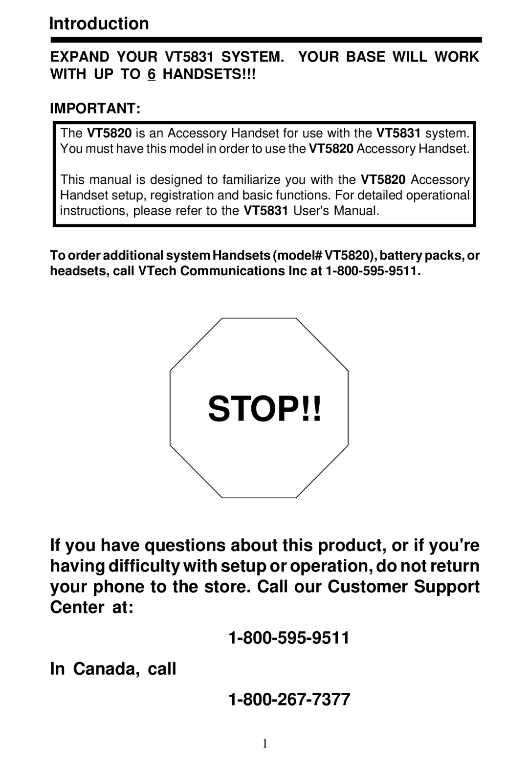 VTech VT5820 user manual Stop, Introduction 