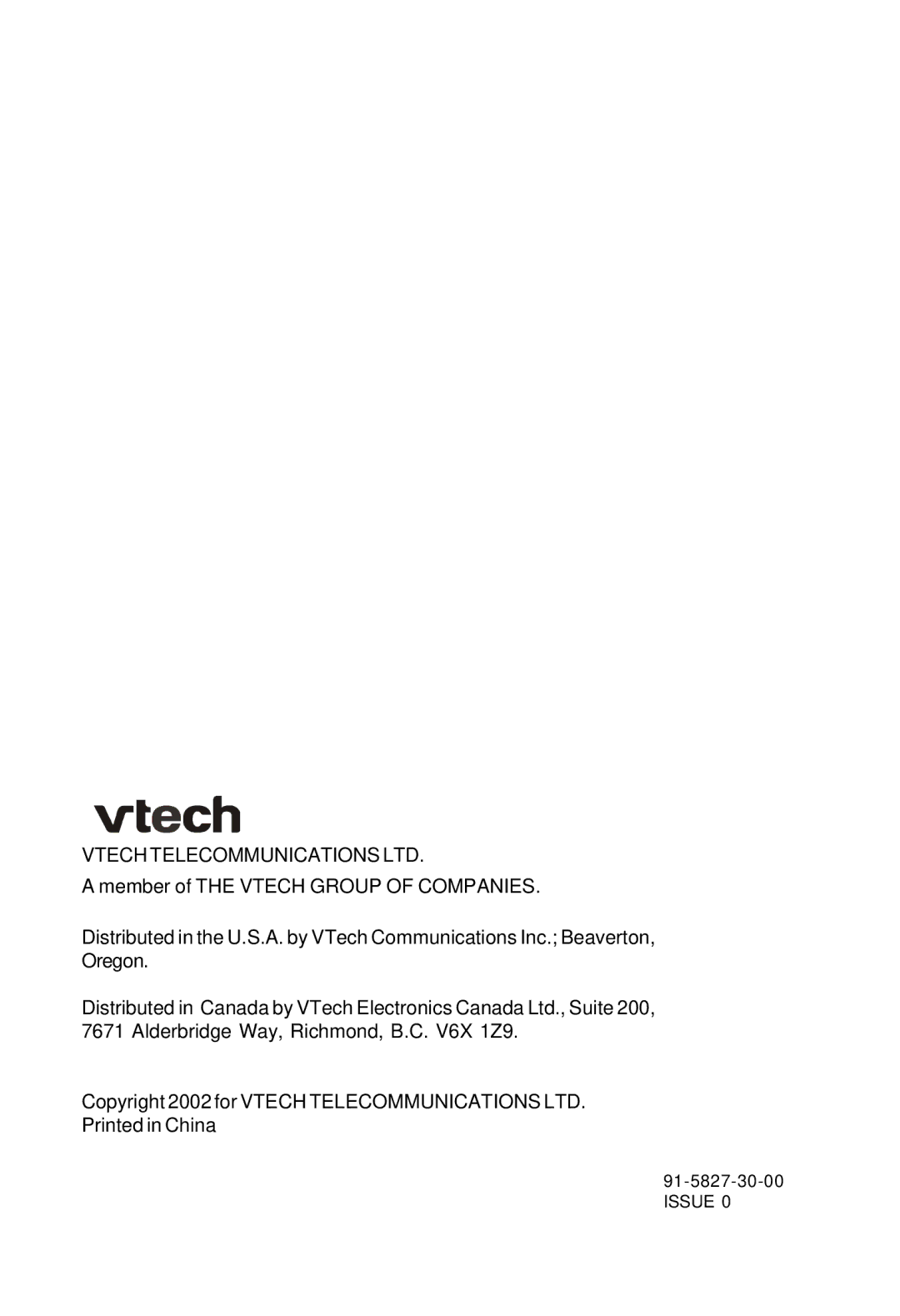 VTech VT5820 user manual Issue 