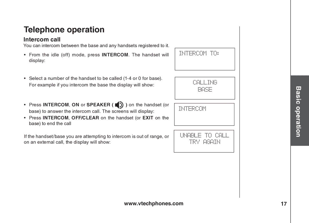 VTech VT5875 user manual Intercom call 