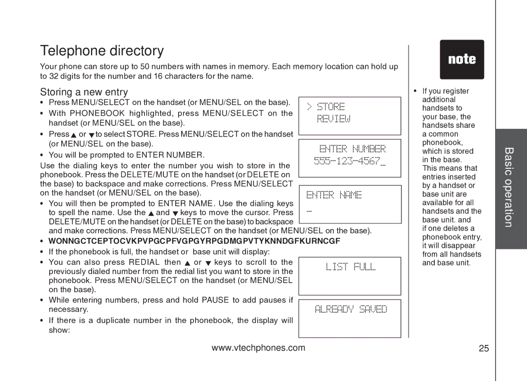 VTech VT5875 user manual Telephone directory, Storing a new entry 