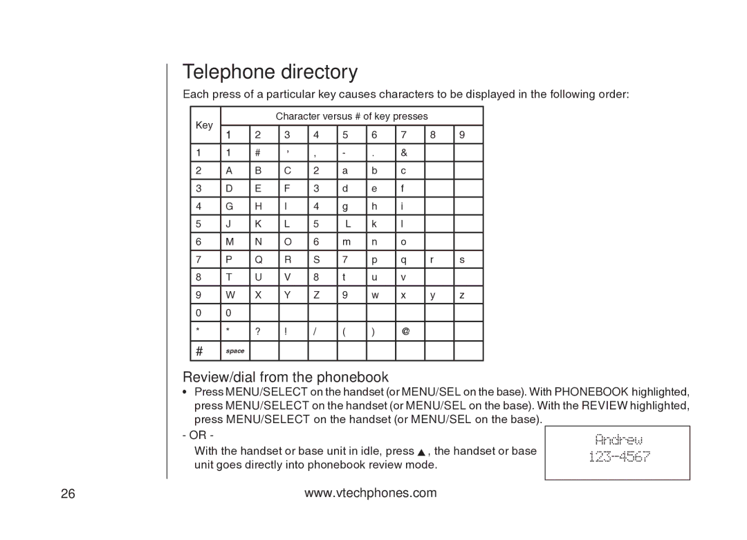 VTech VT5875 user manual Review/dial from the phonebook 