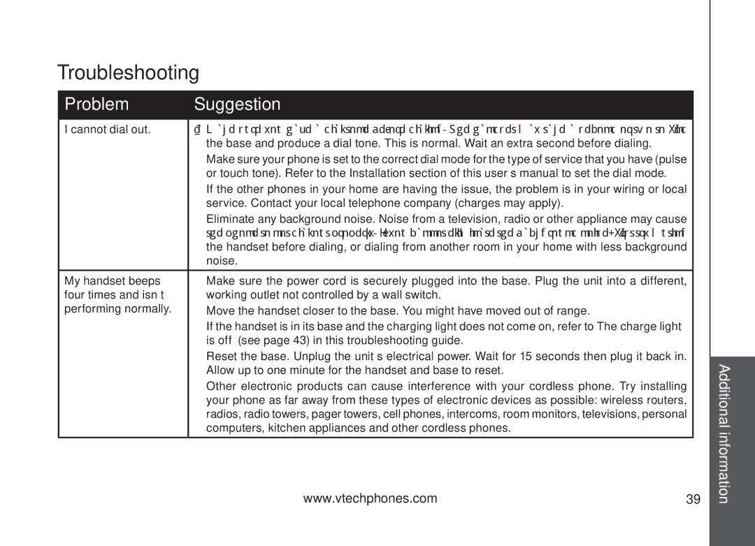 VTech VT5875 user manual Additional information 