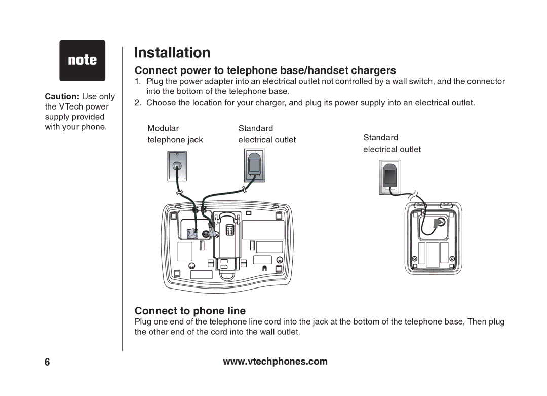 VTech VT5875 user manual Connect power to telephone base/handset chargers, Connect to phone line 