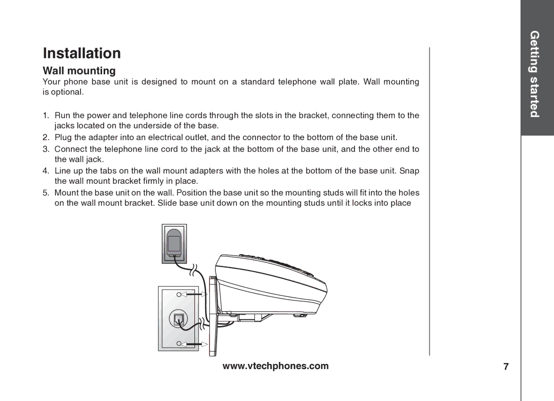 VTech VT5875 user manual Wall mounting 