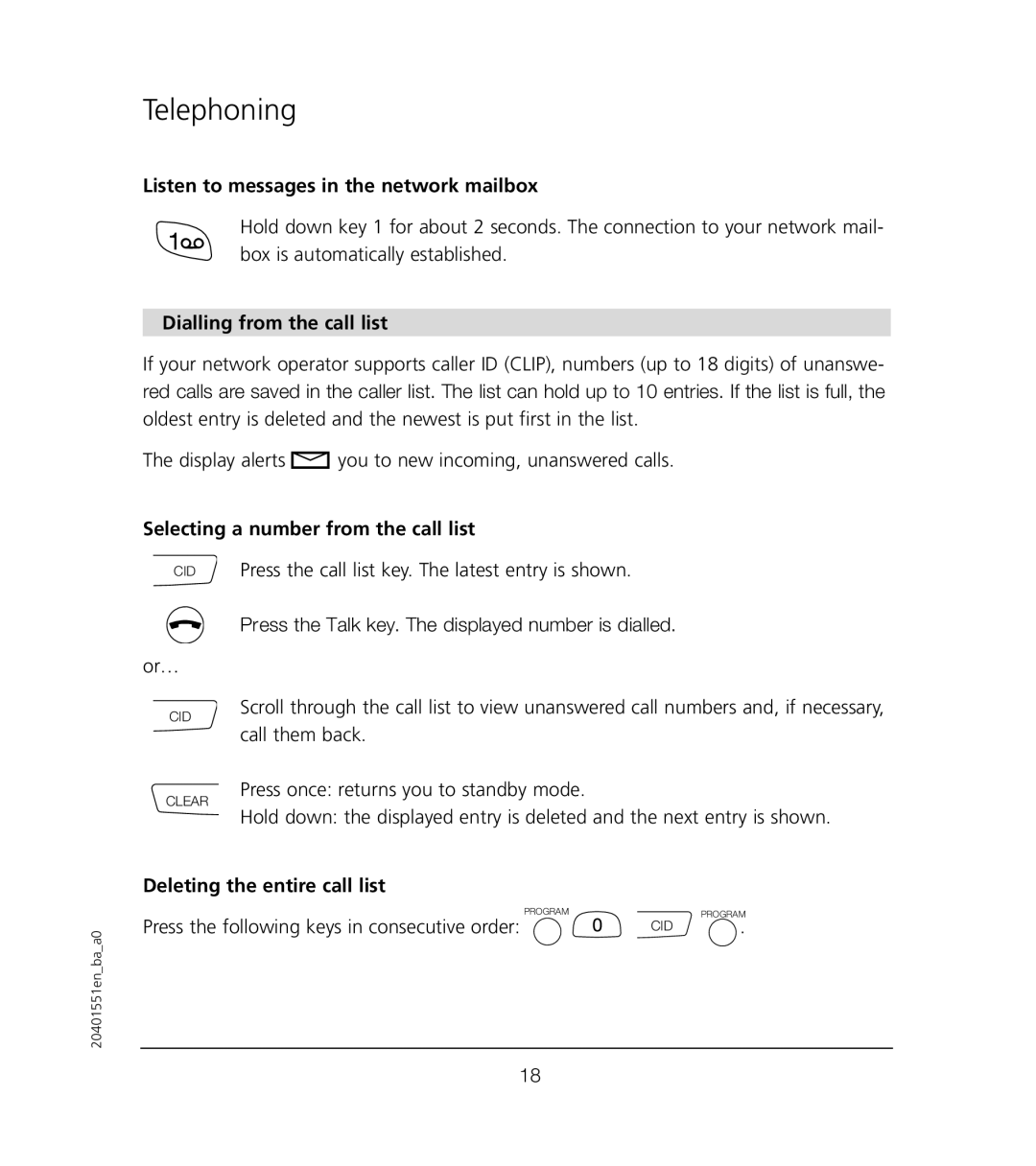 VTech VT6221 Listen to messages in the network mailbox, Dialling from the call list, Selecting a number from the call list 