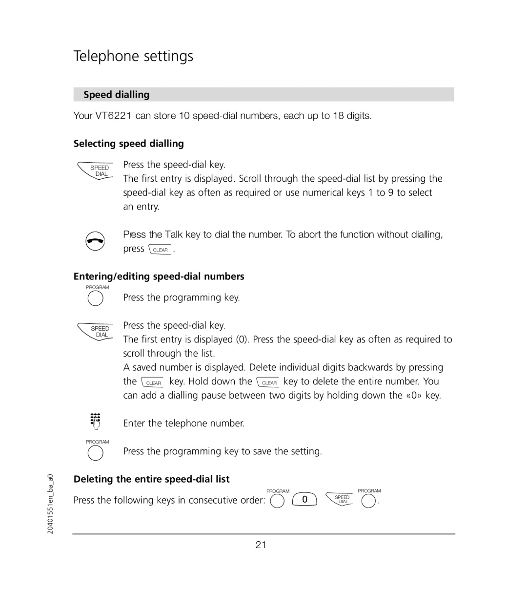 VTech VT6221 user manual Speed dialling, Selecting speed dialling, Entering/editing speed-dial numbers 