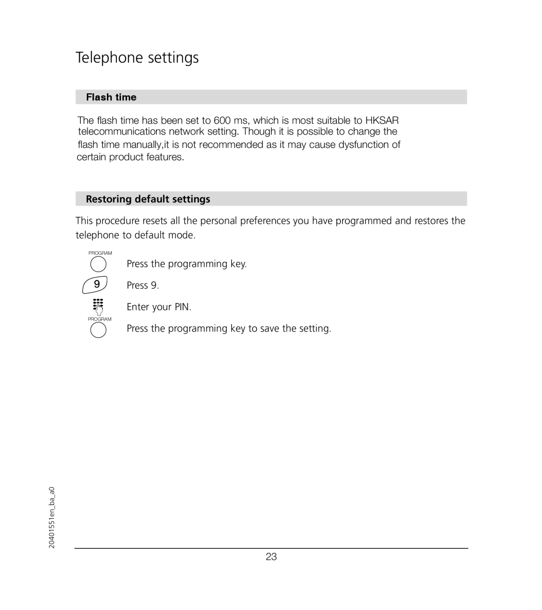 VTech VT6221 user manual Flash time, Restoring default settings 