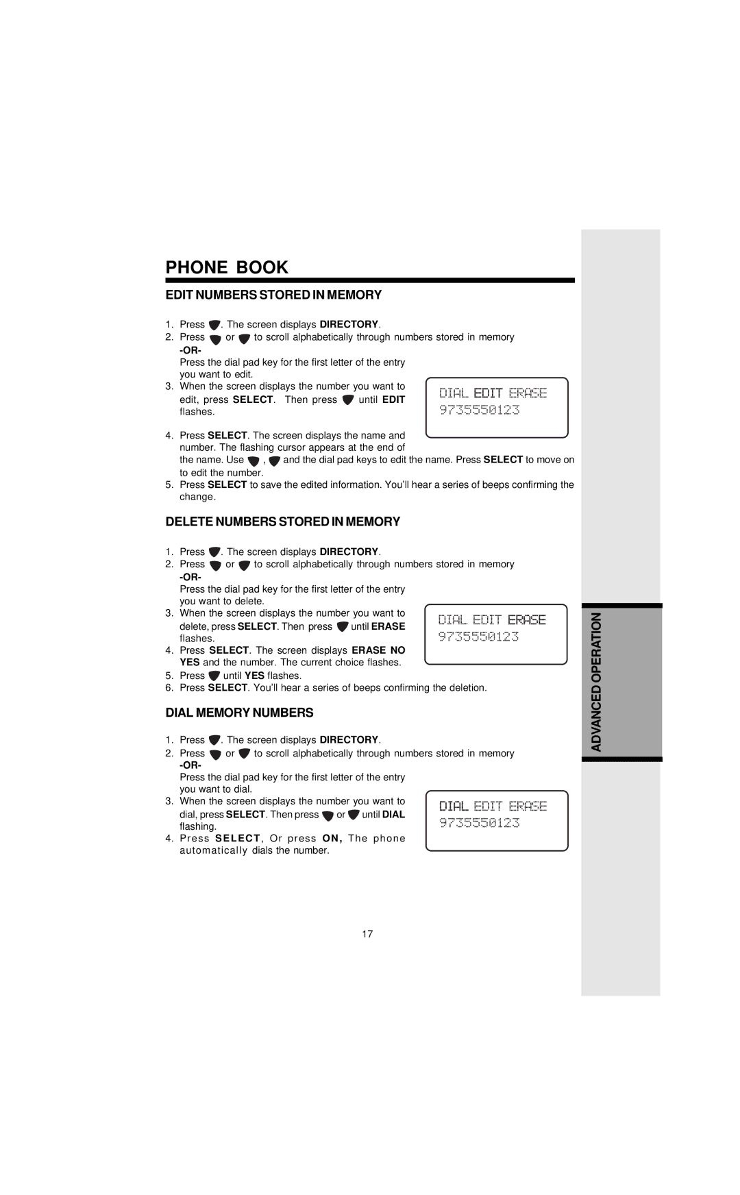 VTech VT9127 Edit Numbers Stored in Memory, Delete Numbers Stored in Memory, Dial Memory Numbers 