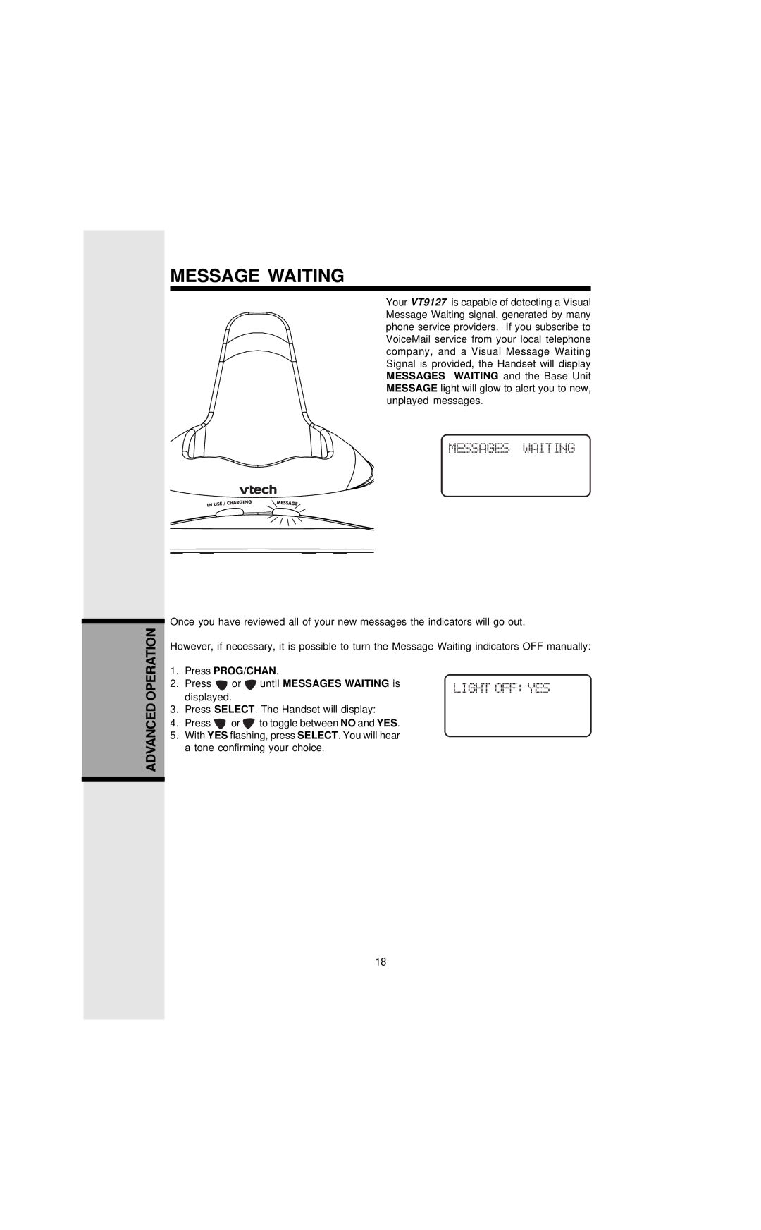 VTech VT9127 important safety instructions Message Waiting, Until Messages Waiting is 