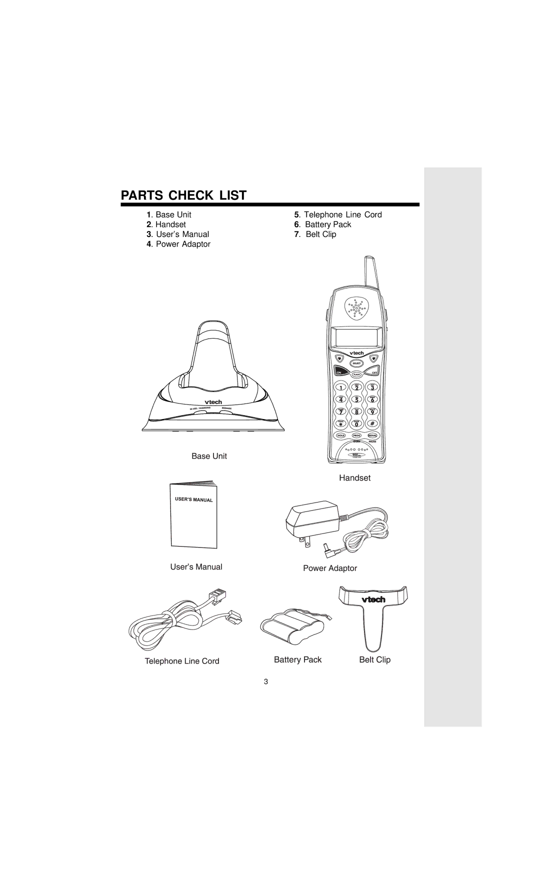 VTech VT9127 important safety instructions Parts Check List 