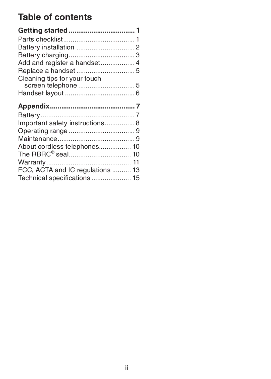 VTech vtech user manual Table of contents 