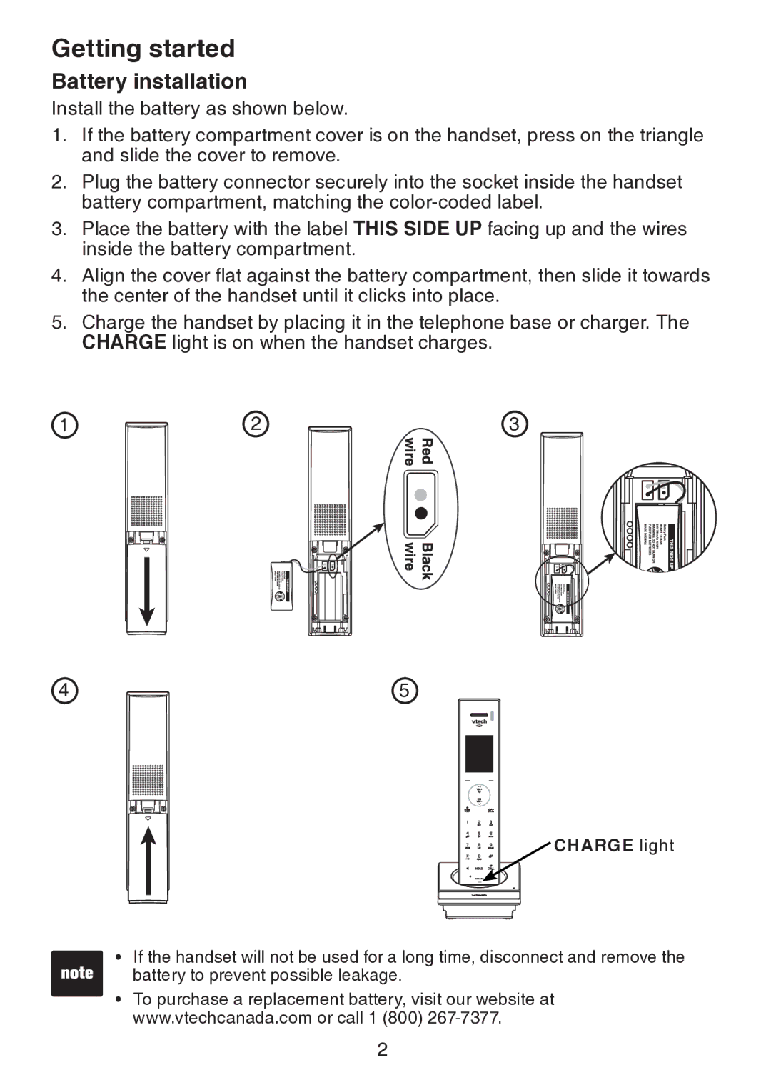 VTech vtech user manual Battery installation, Charge light 