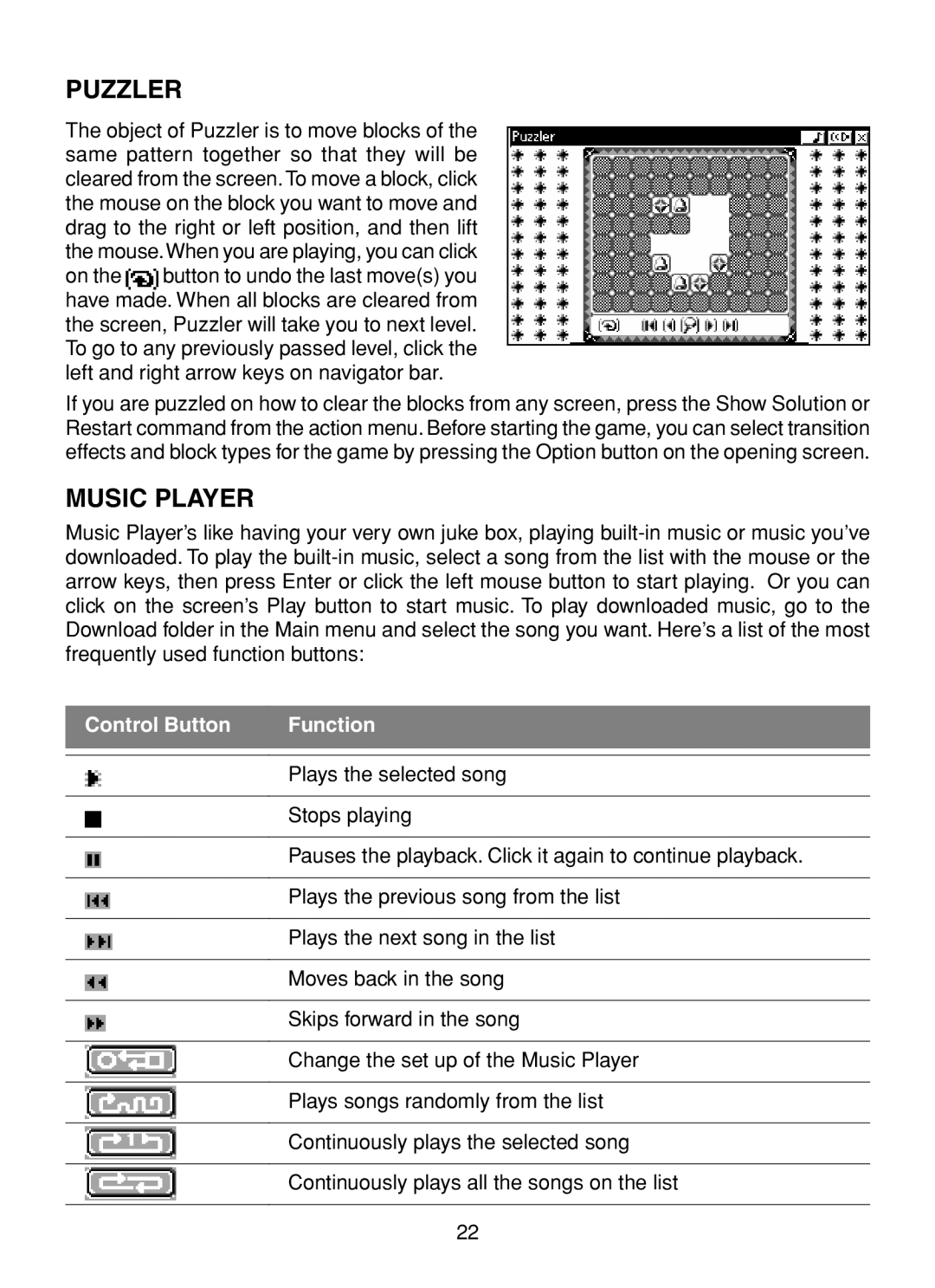 VTech XL Series user manual Puzzler, Music Player 