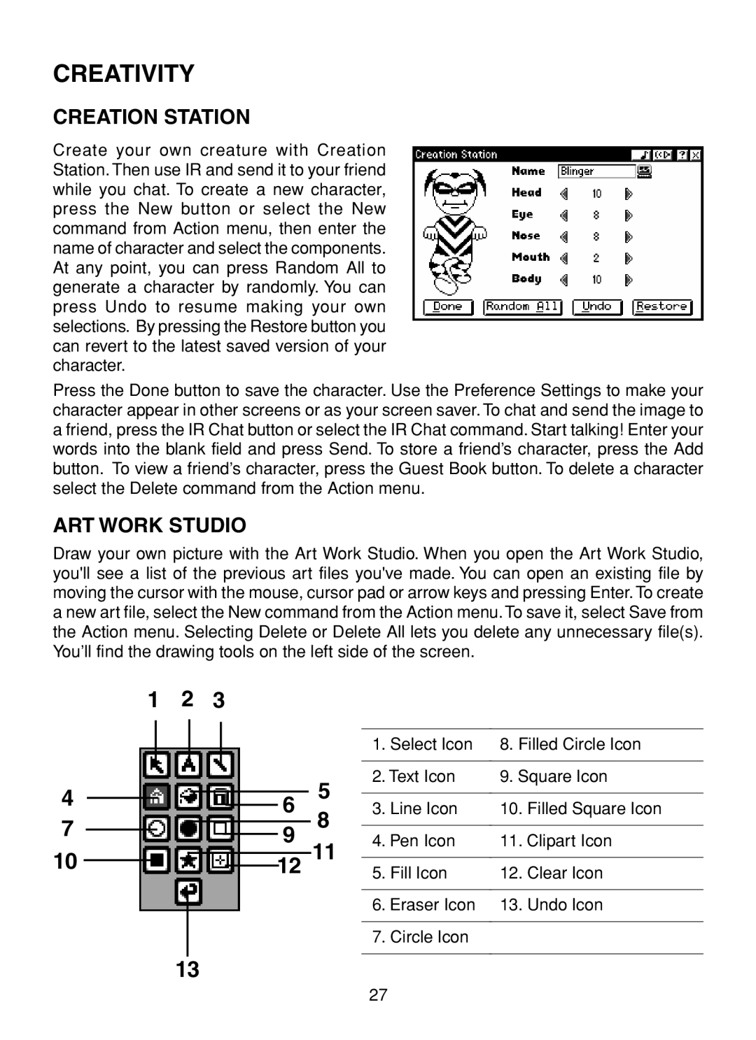 VTech XL Series user manual Creativity, Creation Station, ART Work Studio 