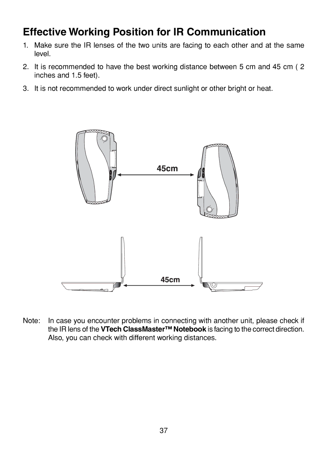 VTech XL Series user manual Effective Working Position for IR Communication 