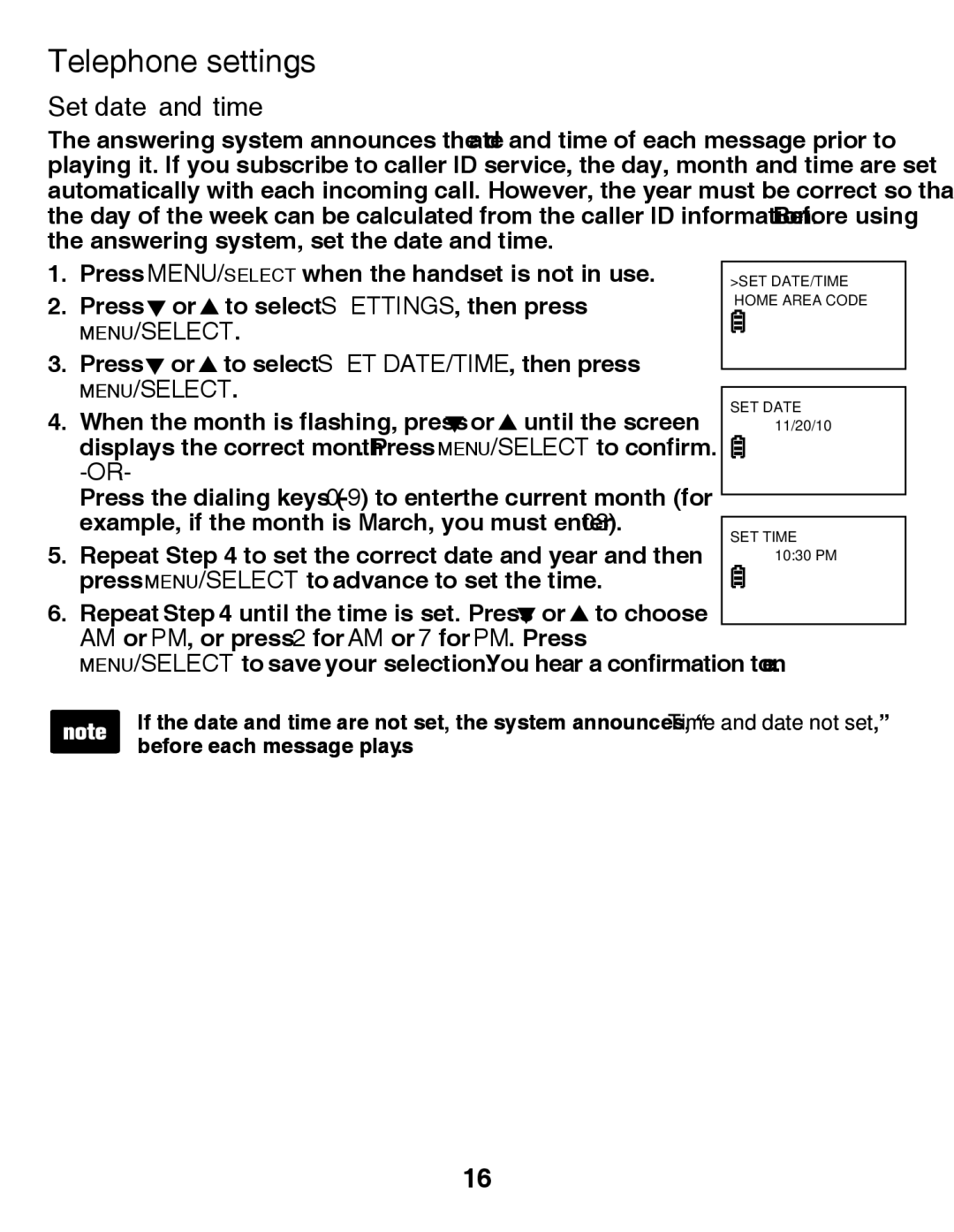 VTech CS6428-2/CS6429/ CS6249-15/CS6429-16/ CS6429-2/CS6429-3/ CS6429-4/CS6429-5 user manual Set date and time 