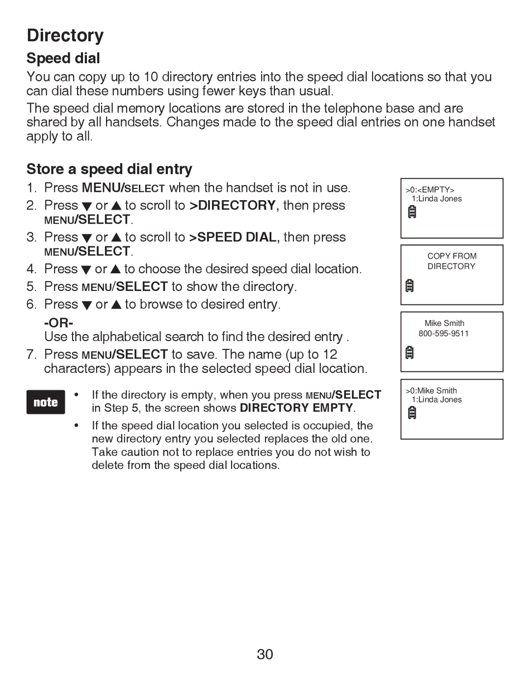 VTech CS6428-2/CS6429/ CS6249-15/CS6429-16/ CS6429-2/CS6429-3/ CS6429-4/CS6429-5 Speed dial, Store a speed dial entry 