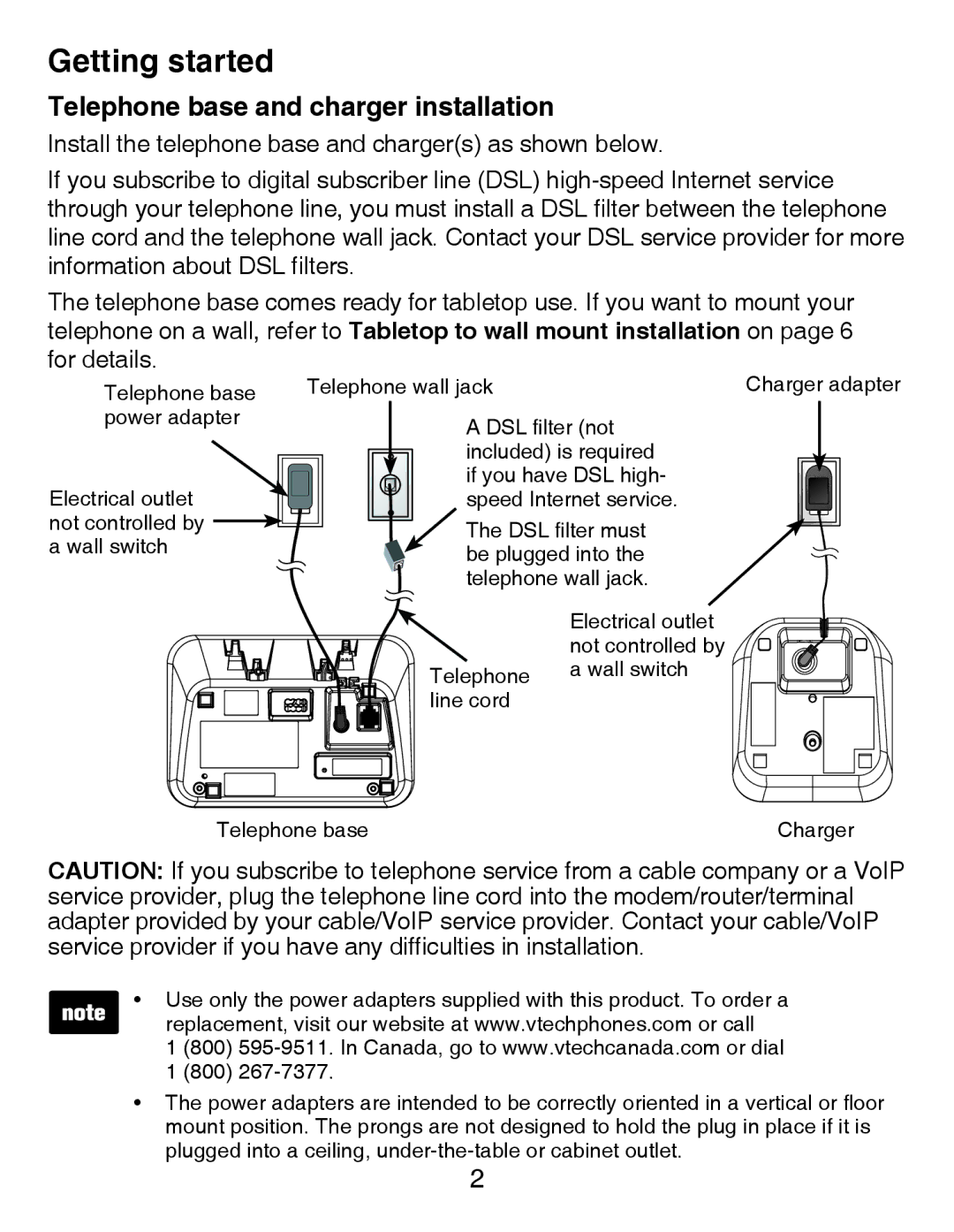 VTech CS6428-2/CS6429/ CS6249-15/CS6429-16/ CS6429-2/CS6429-3/ CS6429-4/CS6429-5 Telephone base and charger installation 