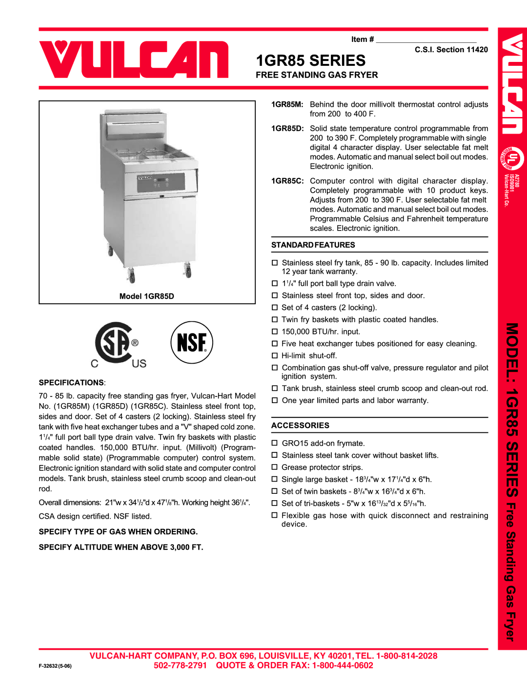 Vulcan-Hart 1GR85 Series manual A2780 ISO9001 Vulcan-Hart Co 