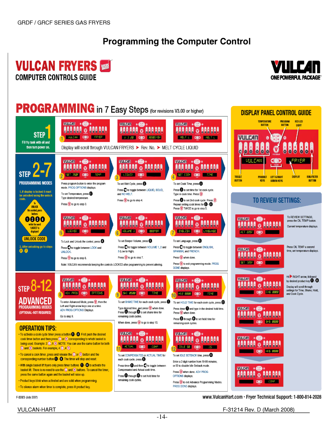 Vulcan-Hart 2GR85CF, 2XG65DF, 4GR85CF, 3GR85DF, 4GR45CF, 3GR85CF, 3GR45DF, 4GR45DF, 4GR85DF manual Programming the Computer Control 