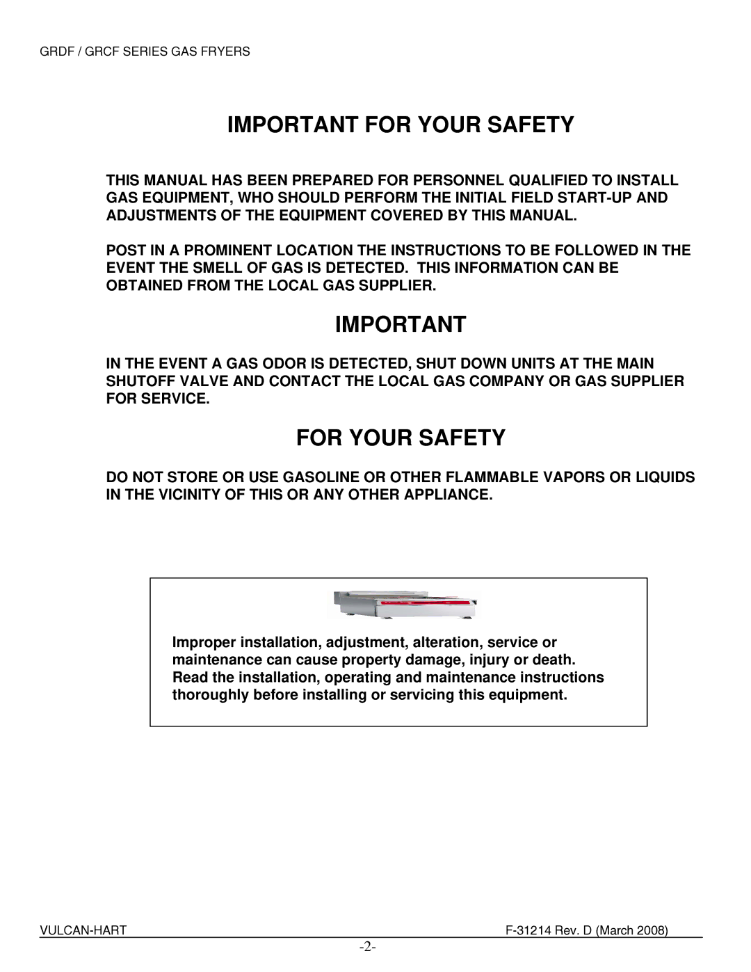 Vulcan-Hart 3GR85DF, 2XG65DF, 4GR85CF, 4GR45CF, 3GR85CF, 3GR45DF, 4GR45DF, 4GR85DF, 4GR65CF, 2XG85CF Important for Your Safety 