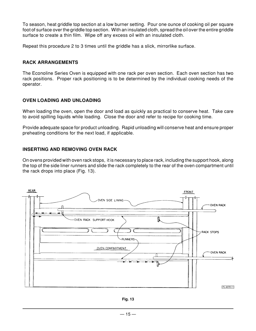 Vulcan-Hart 160L77R ML-52115 Rack Arrangements, Oven Loading and Unloading, Inserting and Removing Oven Rack 