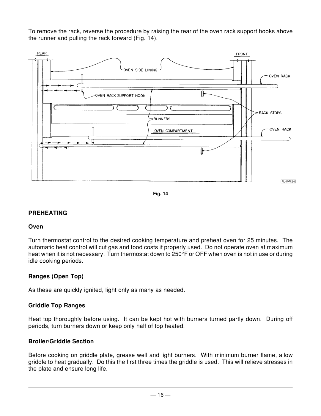 Vulcan-Hart 36L77R ML-52113 operation manual Preheating, Oven, Ranges Open Top, Griddle Top Ranges, Broiler/Griddle Section 