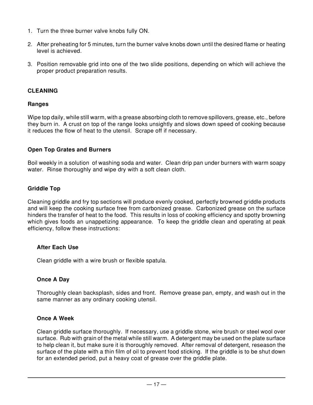 Vulcan-Hart 60L77R ML-52114, 36L77R ML-52113, 260L77R ML-52116, 160L77R ML-52115 operation manual Cleaning 