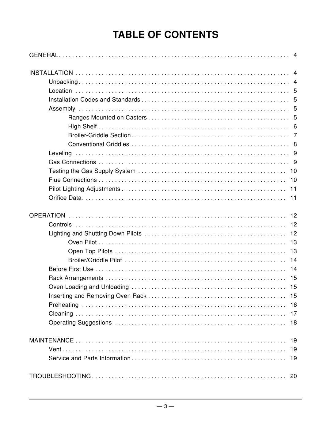 Vulcan-Hart 160L77R ML-52115, 36L77R ML-52113, 60L77R ML-52114, 260L77R ML-52116 operation manual Table of Contents 