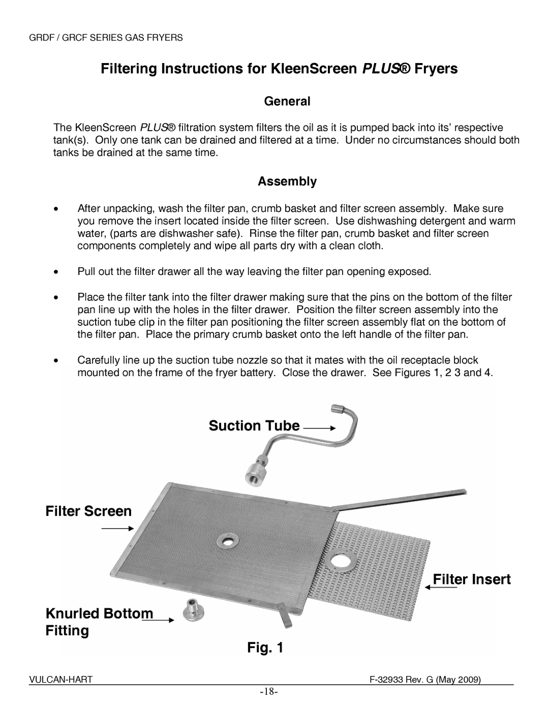 Vulcan-Hart 1GR85D ML-136413, 3GR45DF ML-136427, 2GR45DF ML-136424 manual Filtering Instructions for KleenScreen Plus Fryers 