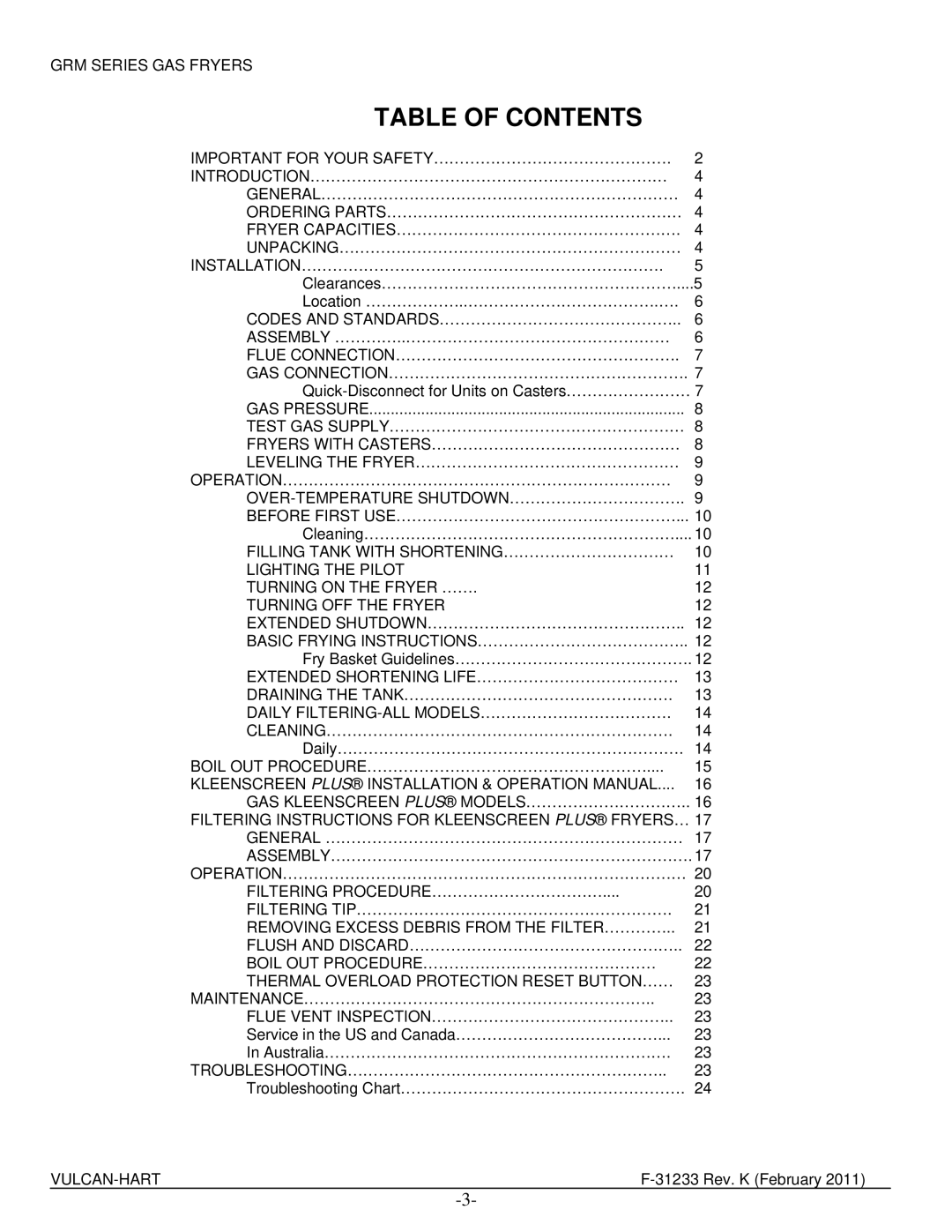 Vulcan-Hart 3GR65MF ML-136421, 4GR45MF ML-136423, 3GR85MF ML-136422, 3GR45MF ML-136420, 2GR85MF ML-136419 Table of Contents 