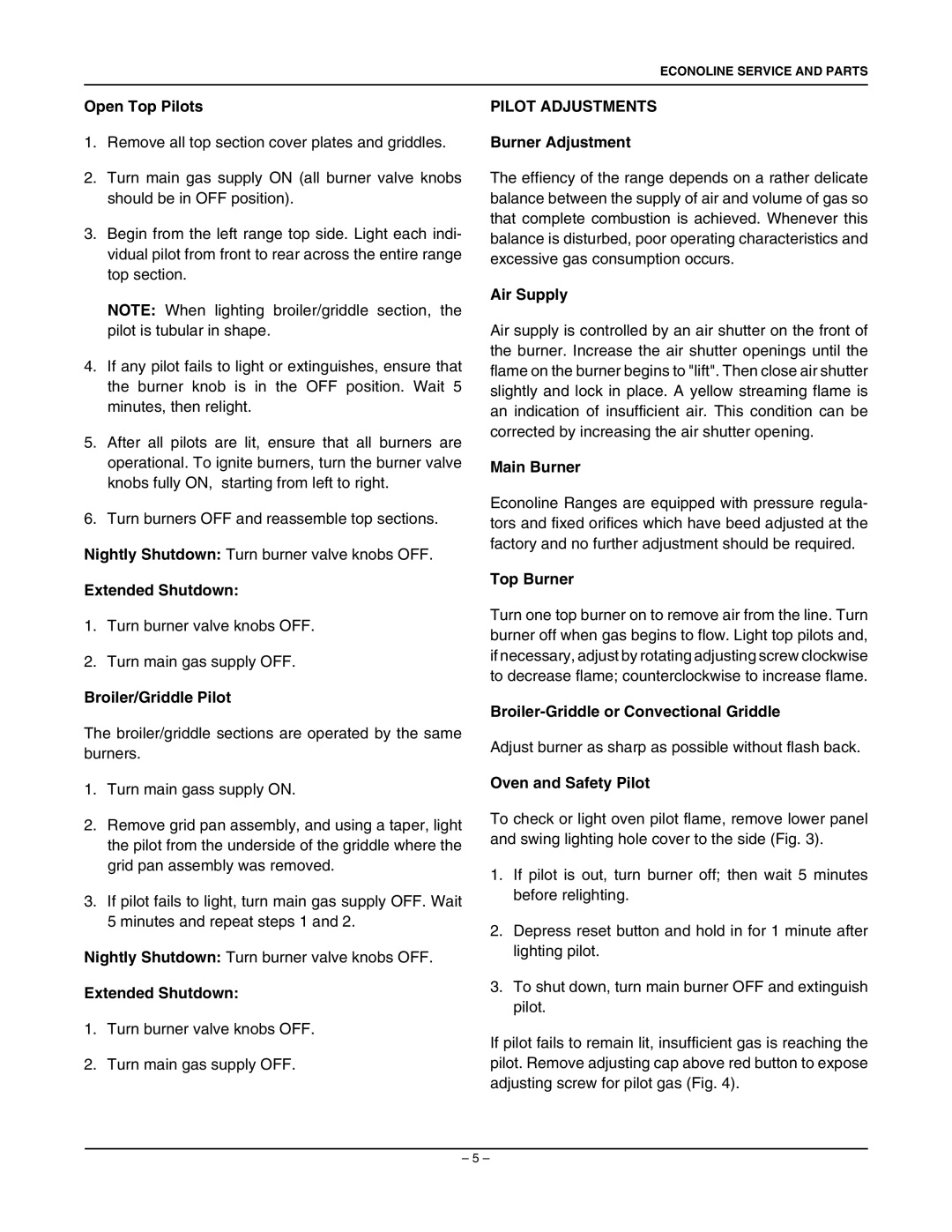 Vulcan-Hart 36L77R, 36FL77R, 260L77R, 160L77R manual Pilot Adjustments 