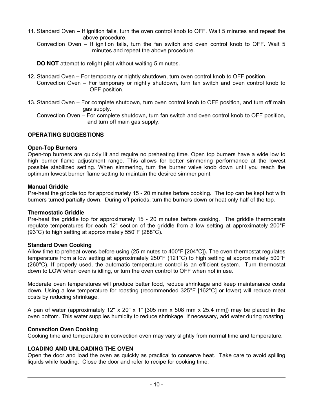 Vulcan-Hart 60(S,C)(S,C), 72(S,C)(S,C), 48(S,C), 24S operation manual Operating Suggestions, Loading and Unloading the Oven 