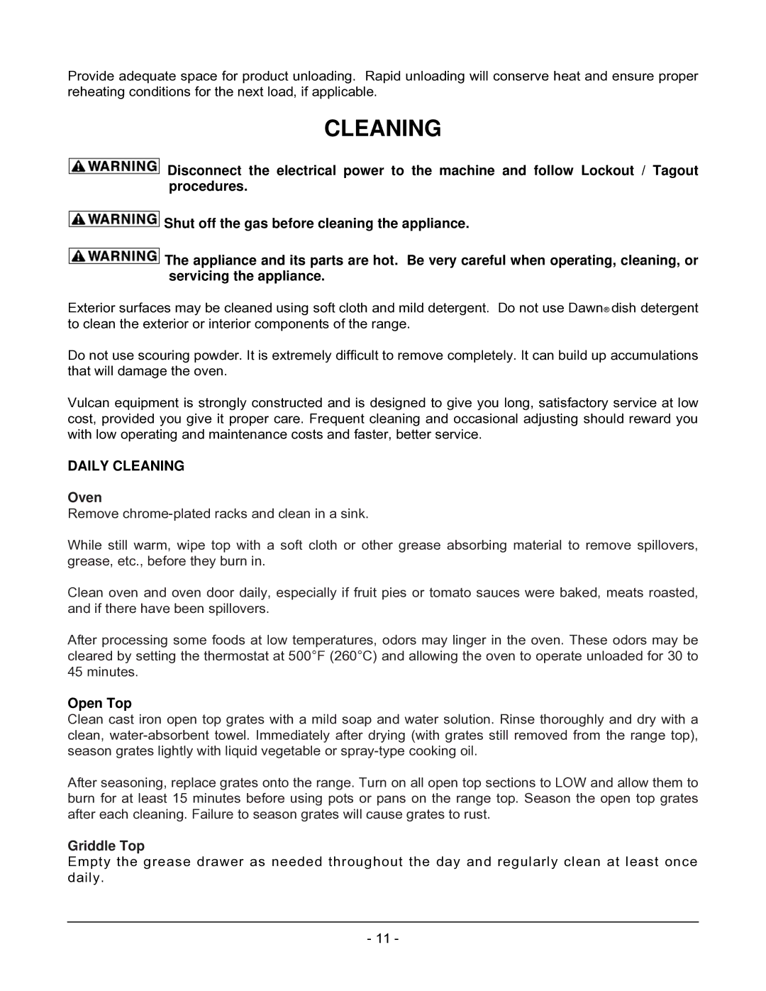 Vulcan-Hart 24S, 72(S,C)(S,C), 48(S,C), 60(S,C)(S,C) operation manual Daily Cleaning, Open Top 