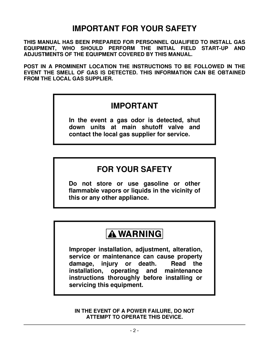 Vulcan-Hart 60(S,C)(S,C), 72(S,C)(S,C), 48(S,C), 24S operation manual Important for Your Safety, For Your Safety 