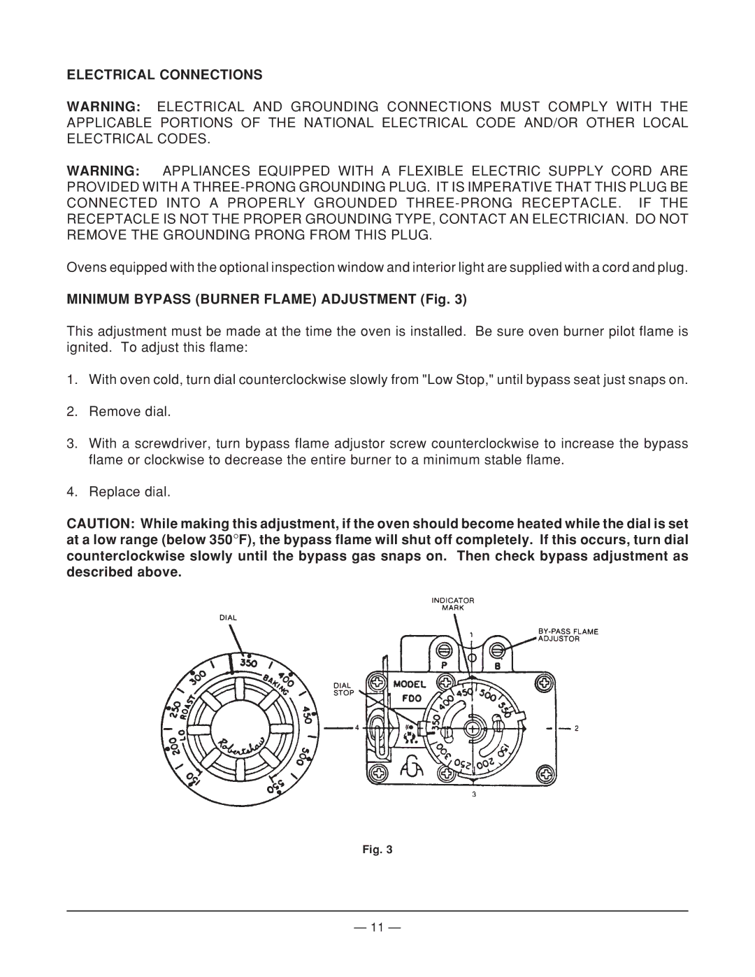 Vulcan-Hart 7016A1 ML-104495, 7888A1 ML-104493 Electrical Connections, Minimum Bypass Burner Flame Adjustment Fig 