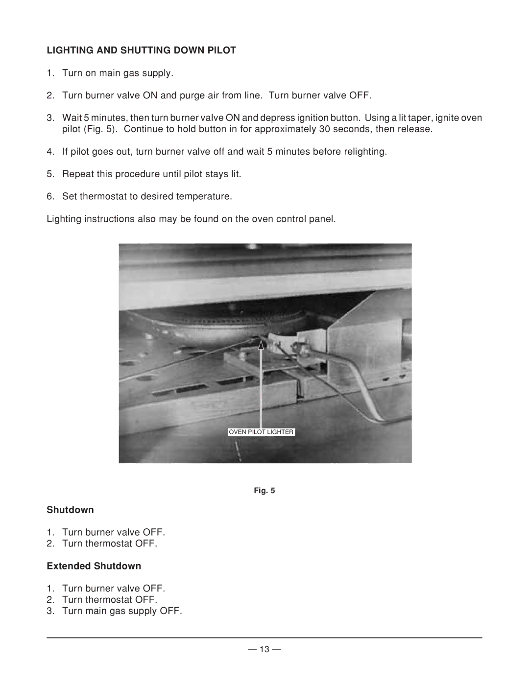 Vulcan-Hart 7888A1 ML-104493, 7019A1 ML-104497, 7088A1 ML-104492 Lighting and Shutting Down Pilot, Extended Shutdown 