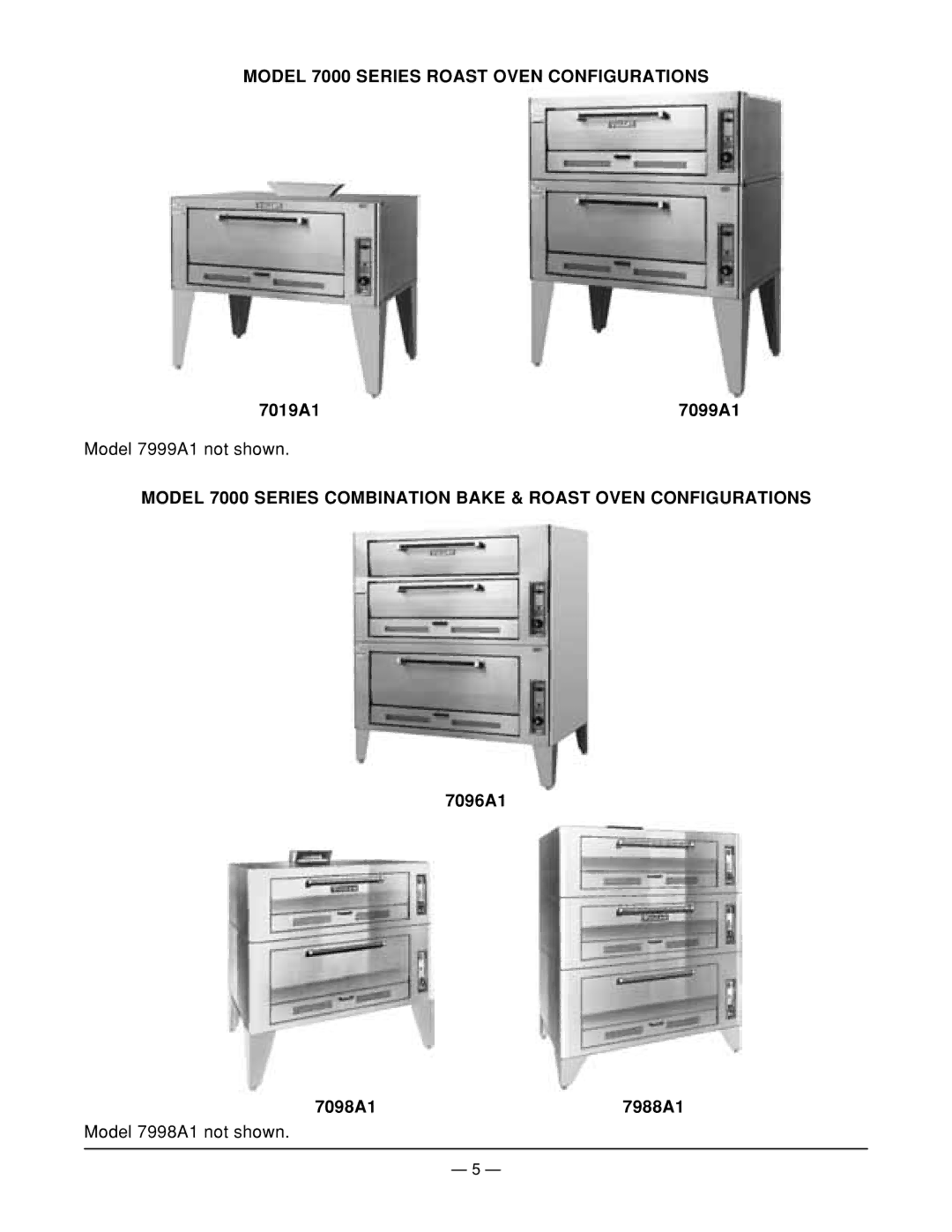 Vulcan-Hart 7999A1 ML-104499 Model 7000 Series Roast Oven Configurations, 7019A1 7099A1, 7096A1 7098A1 7988A1 