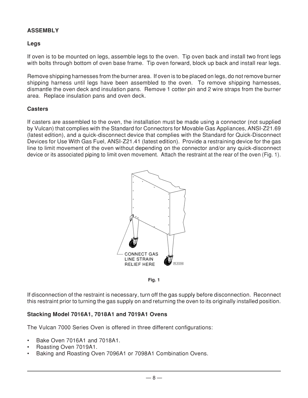 Vulcan-Hart 7066A1 ML-104496, 7888A1 ML-104493 Assembly, Legs, Casters, Stacking Model 7016A1, 7018A1 and 7019A1 Ovens 