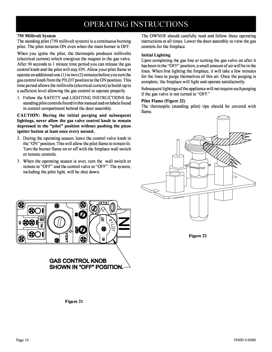 Vulcan-Hart BVD36FP32(F,L)N-1 Operating Instructions, Gas Control Knob Shown In Off Position, Millivolt System 