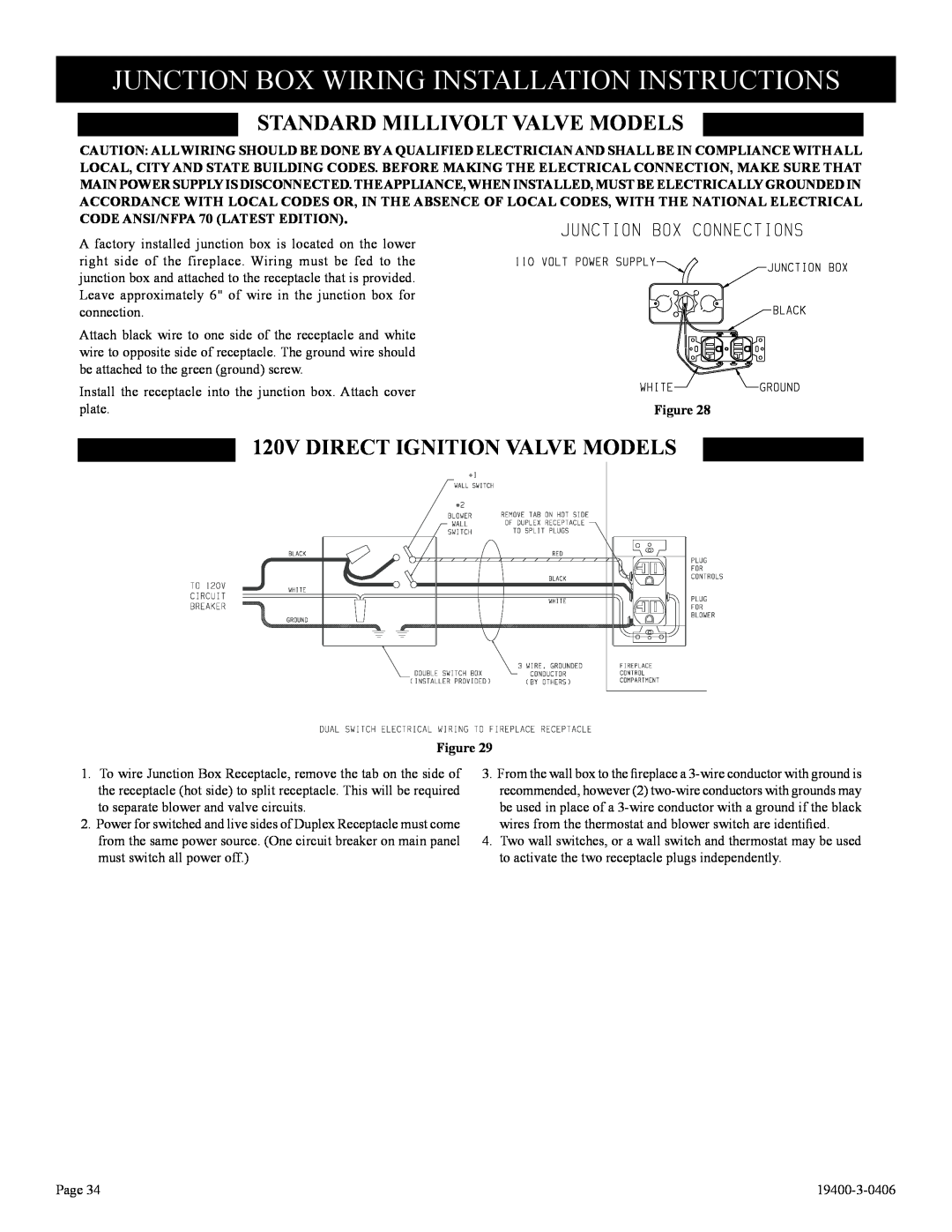 Vulcan-Hart BVD36FP32(F,L)N-1 Junction Box Wiring Installation Instructions, Standard Millivolt Valve Models 