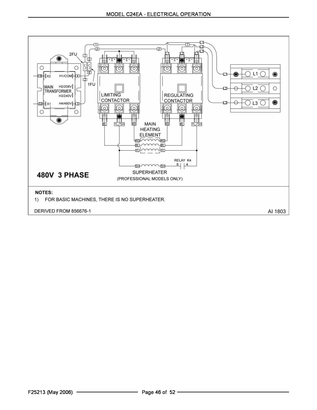 Vulcan-Hart C24EA3 480V BASIC, C24EA5 480V BASIC service manual MODEL C24EA - ELECTRICAL OPERATION, F25213 May, Page 46 of 