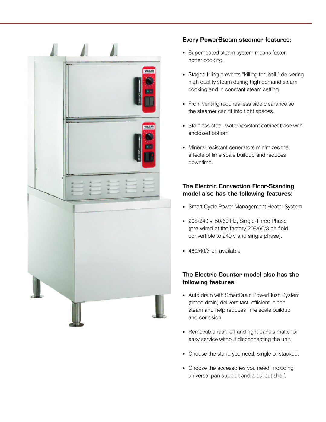 Vulcan-Hart C24EA3 DLX manual Every PowerSteam steamer features, Electric Counter model also has the following features 