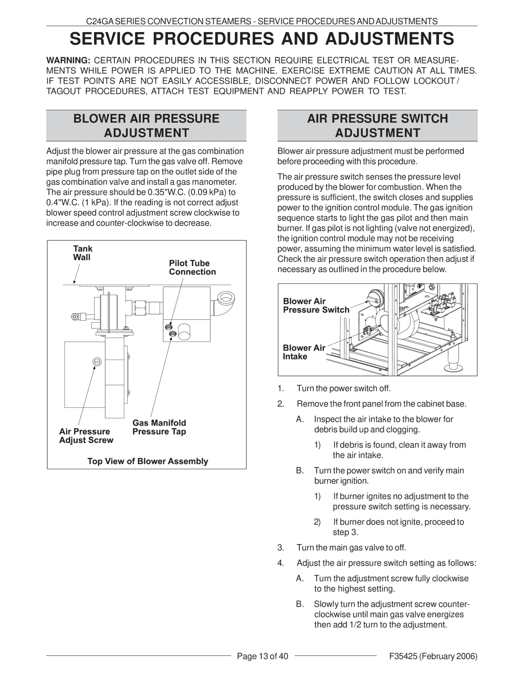 Vulcan-Hart C24GA6 ML-136021, C24GA10 ML-136022, C24GA6, C24GA10, ML-136021, ML-136022 Service Procedures and Adjustments 