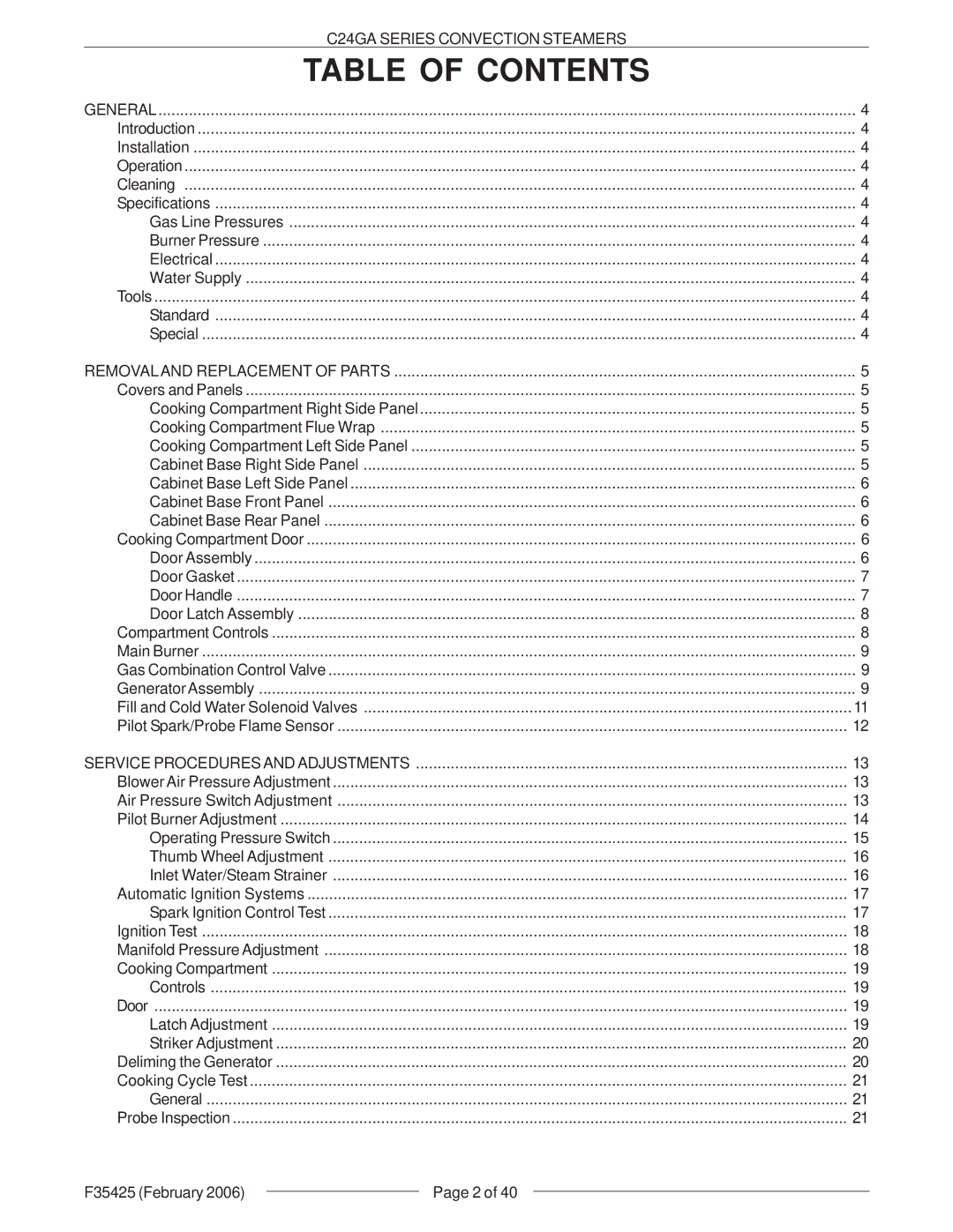 Vulcan-Hart C24GA6, C24GA10, ML-136021, ML-136022, C24GA6 ML-136021, C24GA10 ML-136022 service manual Table of Contents 