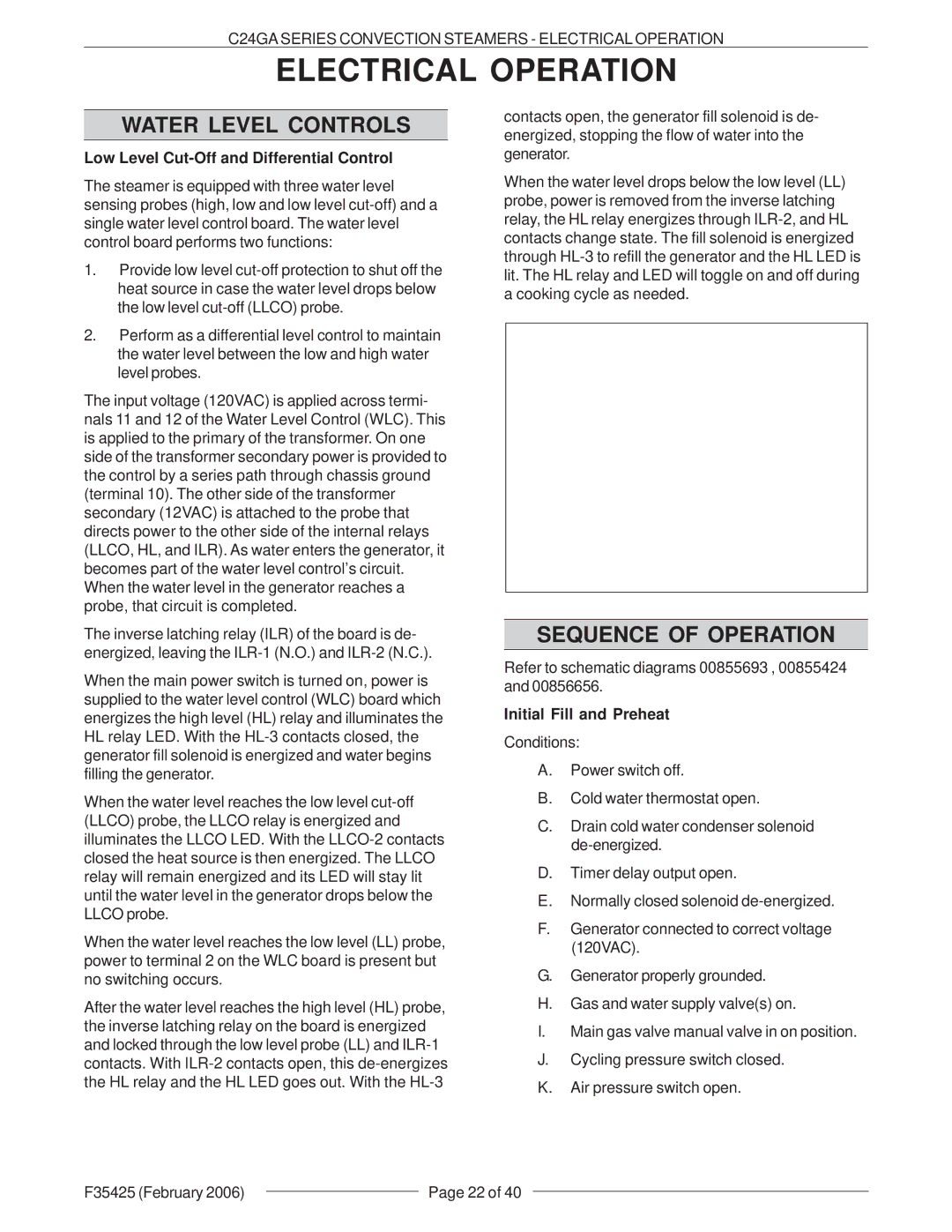 Vulcan-Hart C24GA6, C24GA10, ML-136021, ML-136022 Electrical Operation, Water Level Controls, Sequence of Operation 