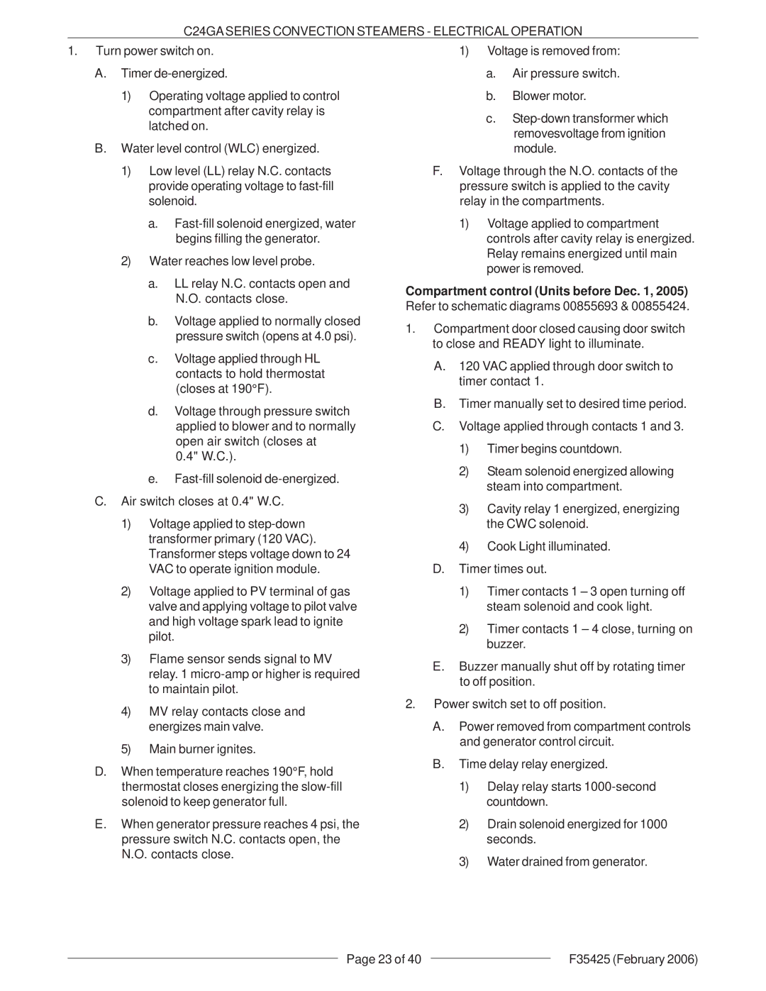 Vulcan-Hart C24GA6 ML-136021, C24GA10 ML-136022 service manual C24GA Series Convection Steamers Electrical Operation 