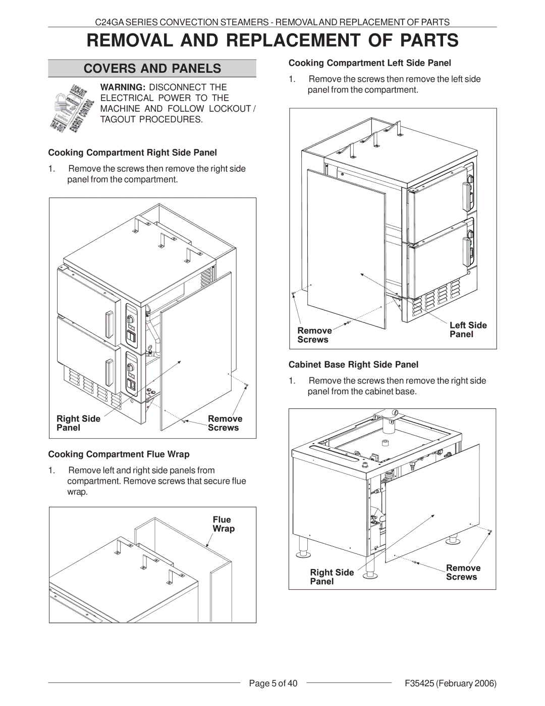 Vulcan-Hart C24GA6 ML-136021, C24GA10 ML-136022 service manual Removal and Replacement of Parts, Covers and Panels 