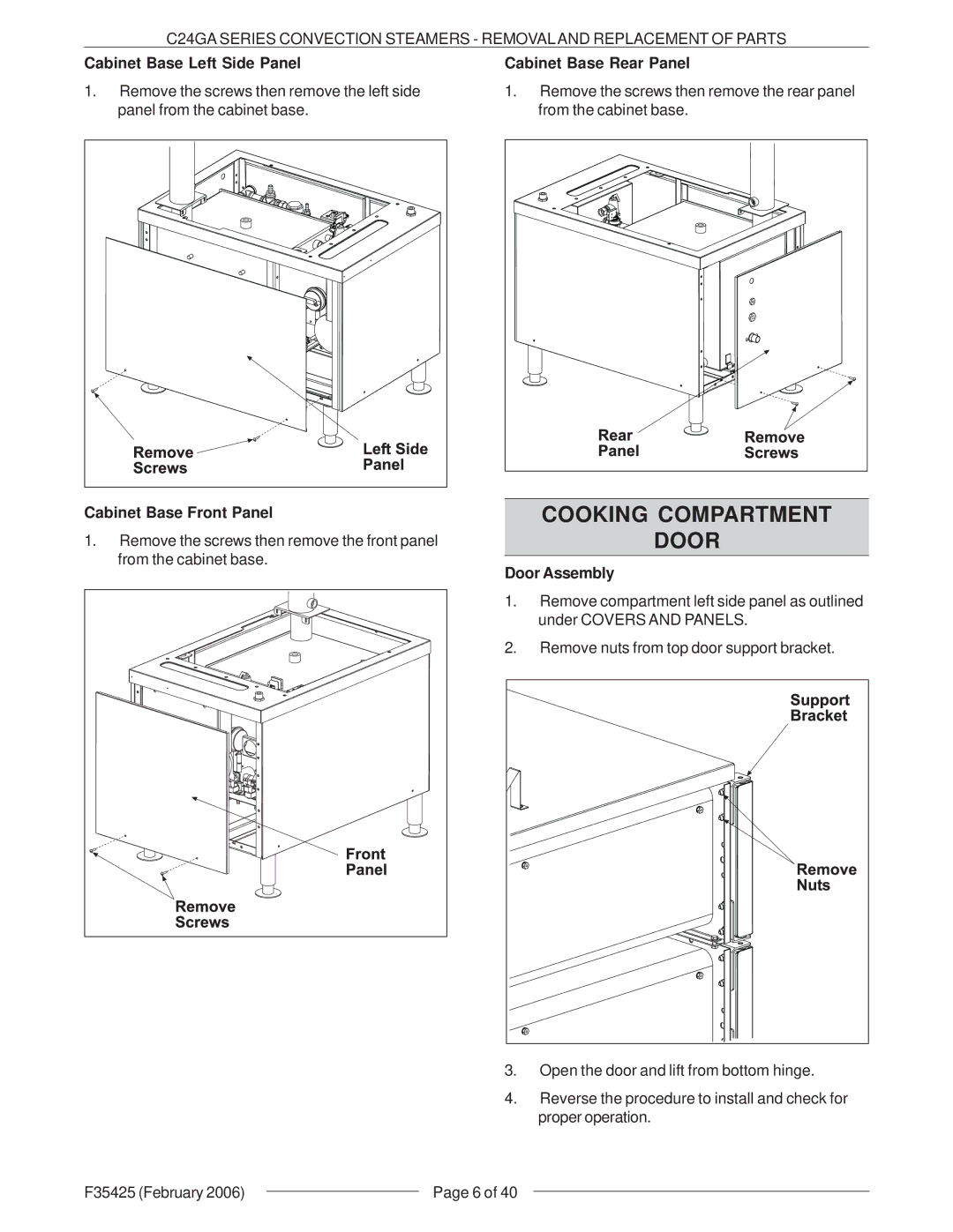 Vulcan-Hart C24GA6, C24GA10, ML-136021, ML-136022 Cooking Compartment Door, Cabinet Base Left Side Panel, Door Assembly 