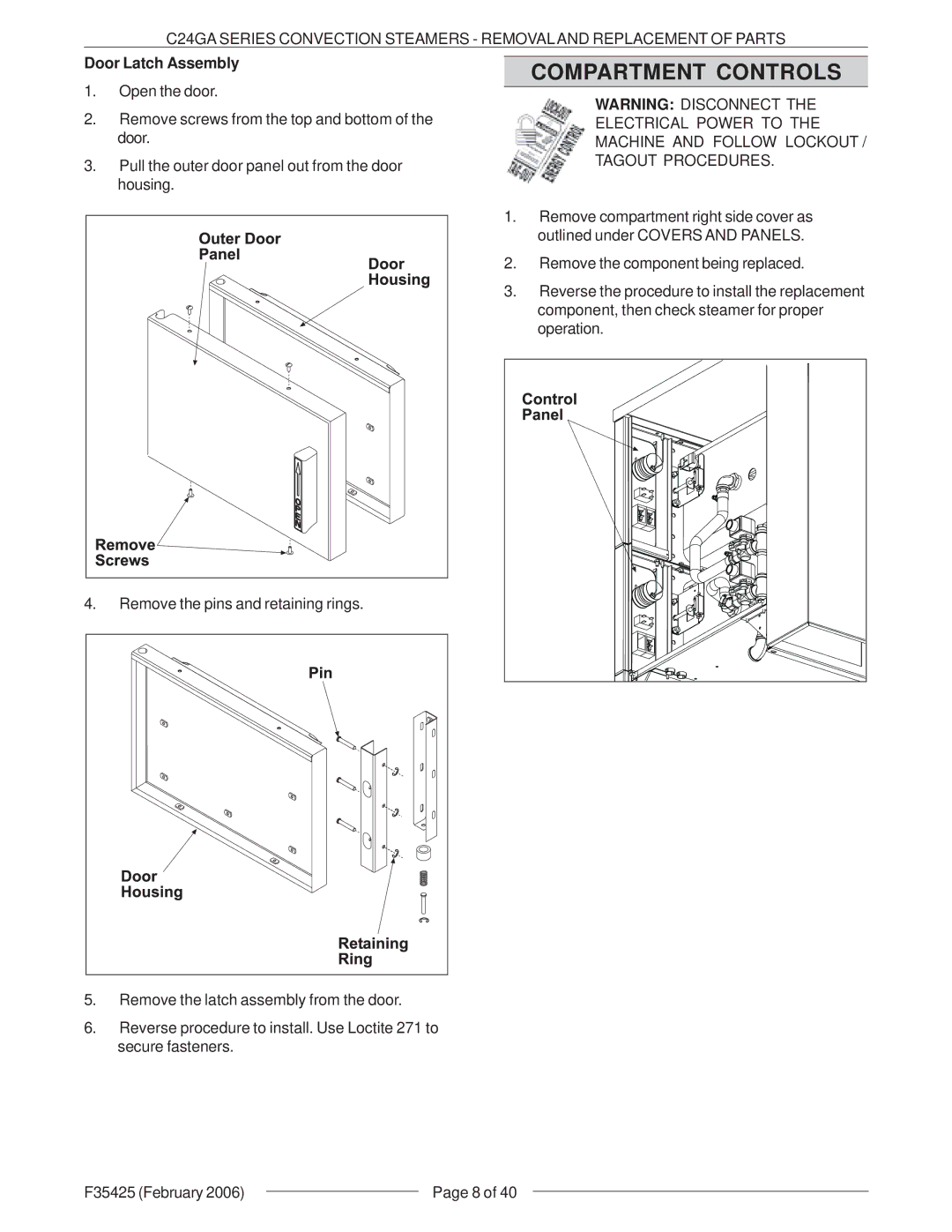 Vulcan-Hart C24GA6, C24GA10, ML-136021, ML-136022 service manual Compartment Controls, Door Latch Assembly 